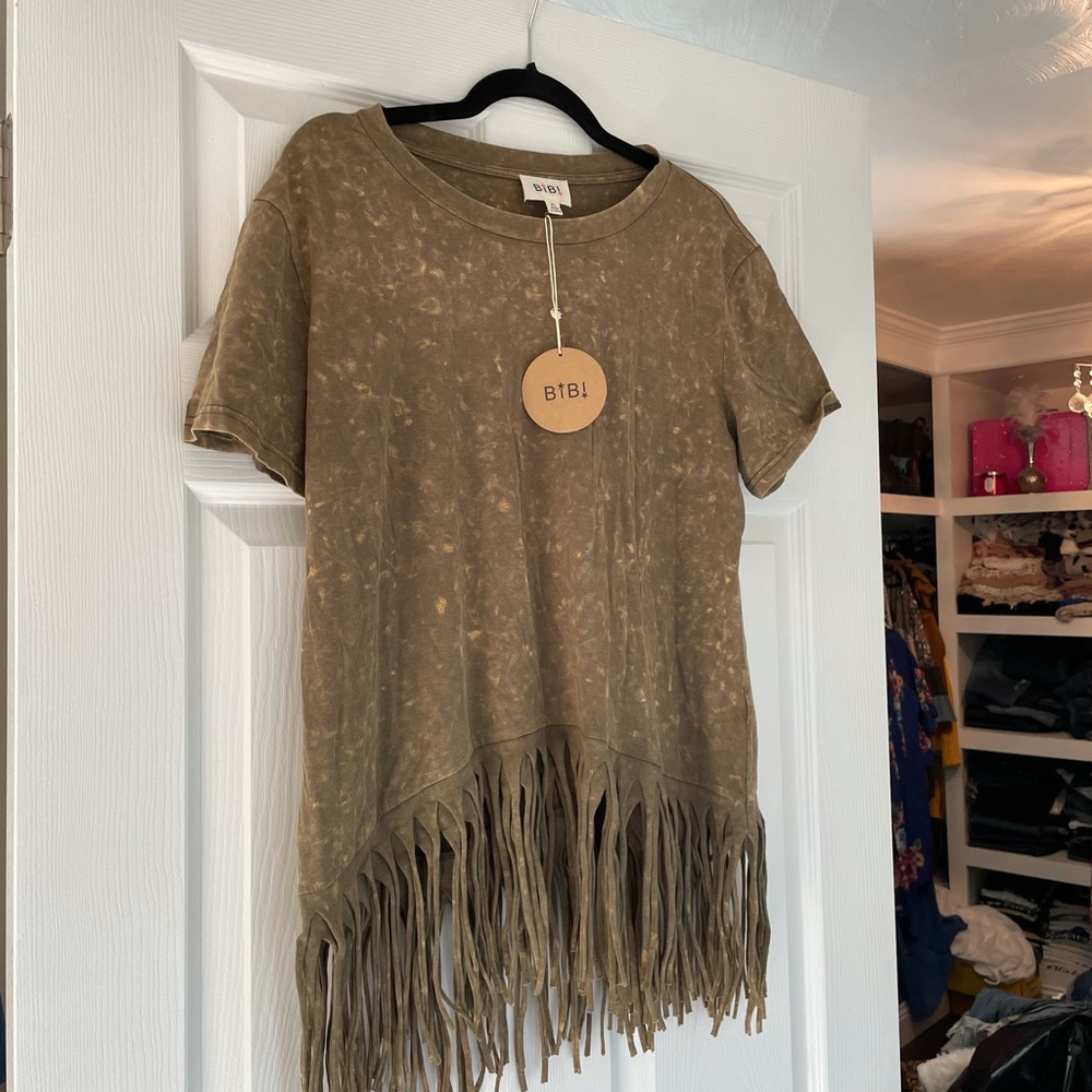 Olive fringe shirt